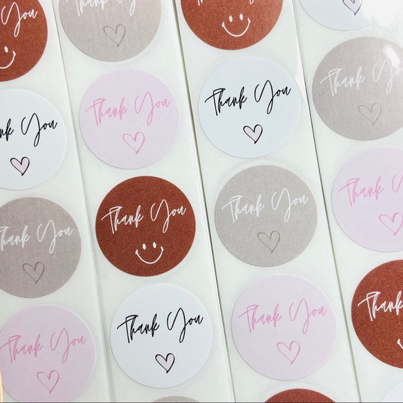 200 Thank You Stickers. Mixed Neutral Colour Smiley Face. Shipping Stickers. - Picture 3 of 7